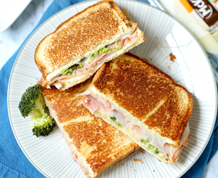 Grilled Cheese, Ham, and Broccoli Sandwich